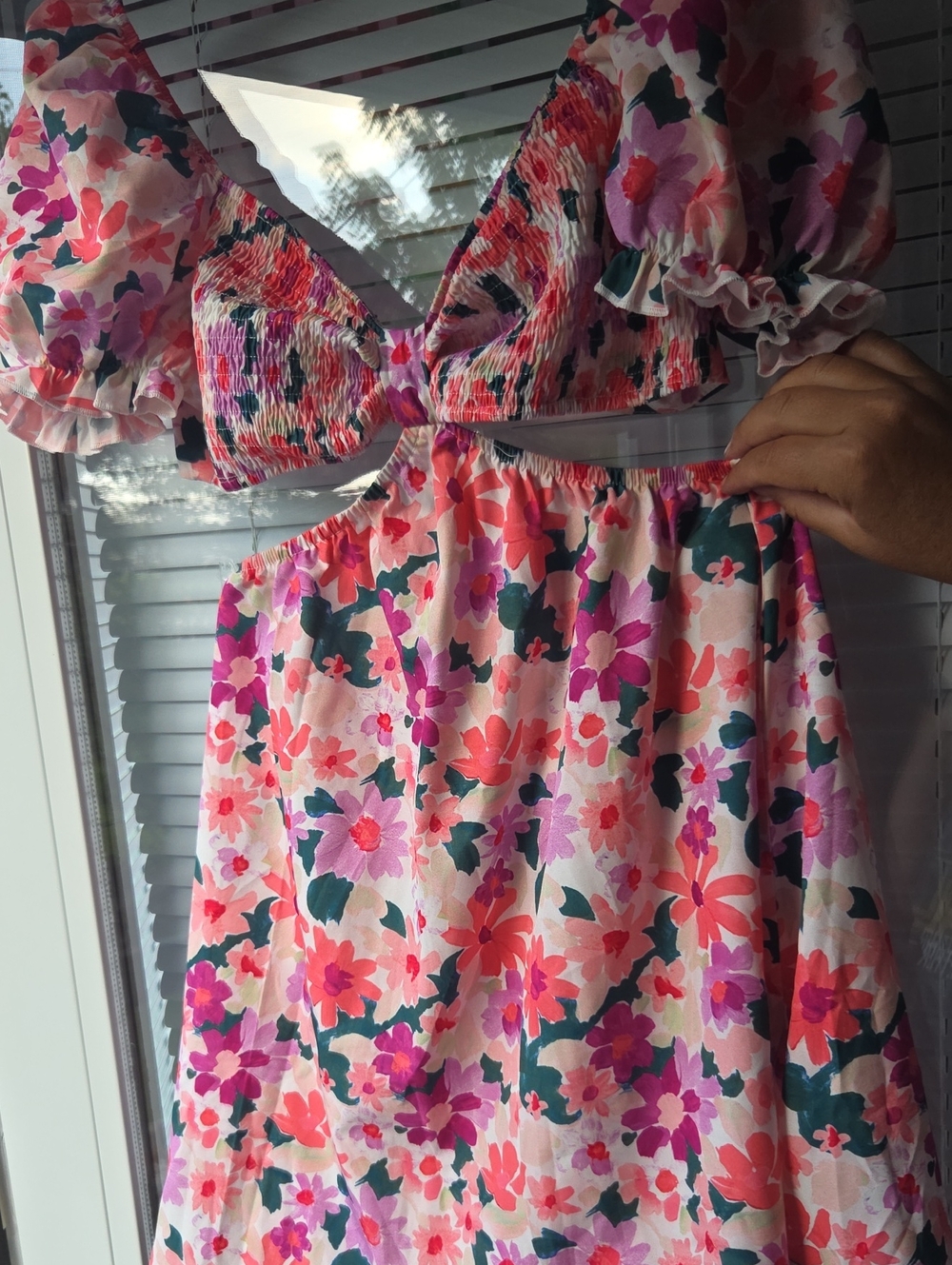 SHEIN Pink & Coral Floral Cutout Midi Dress